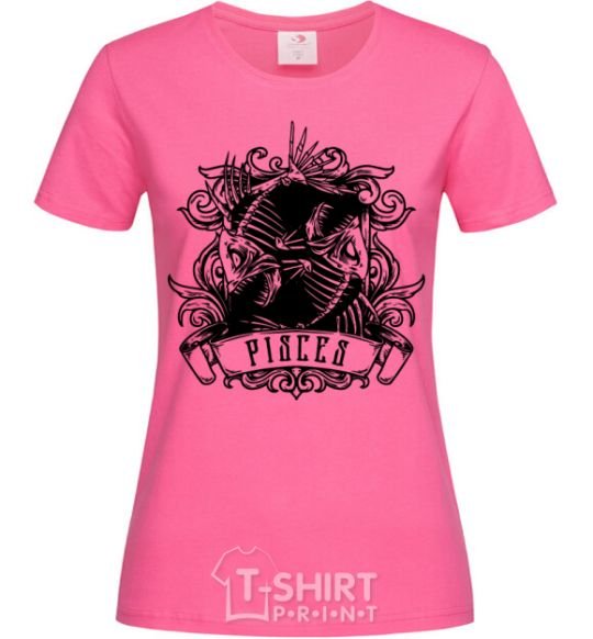Женская футболка Рыбы скелет Ярко-розовый фото