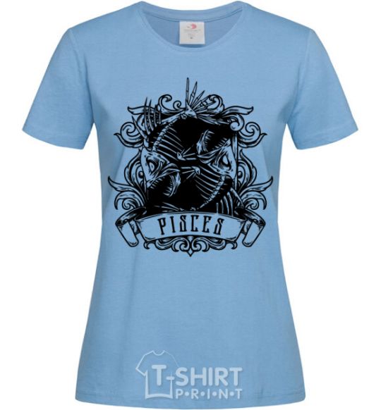 Women's T-shirt Fish skeleton sky-blue фото