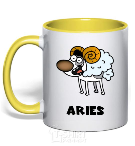 Mug with a colored handle Aries the dog yellow фото