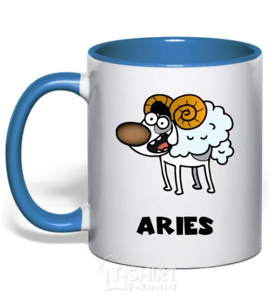 Mug with a colored handle Aries the dog royal-blue фото