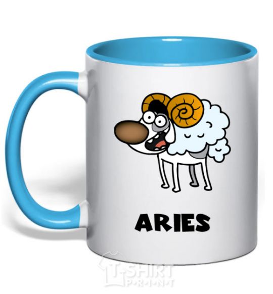 Mug with a colored handle Aries the dog sky-blue фото