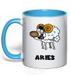 Mug with a colored handle Aries the dog sky-blue фото