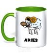 Mug with a colored handle Aries the dog kelly-green фото