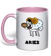 Mug with a colored handle Aries the dog light-pink фото