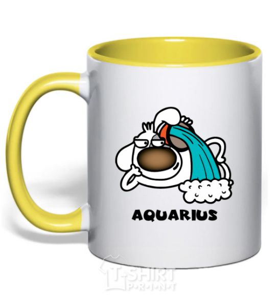 Mug with a colored handle Aquarius dog yellow фото