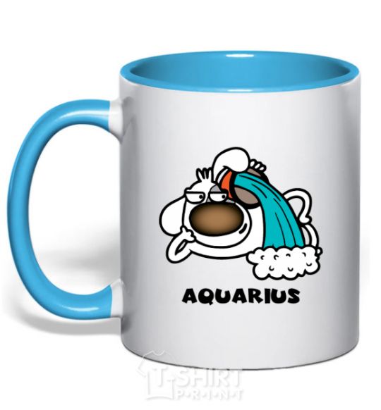 Mug with a colored handle Aquarius dog sky-blue фото