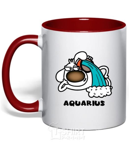 Mug with a colored handle Aquarius dog red фото