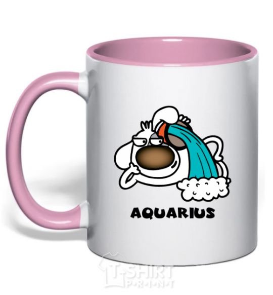Mug with a colored handle Aquarius dog light-pink фото