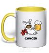 Mug with a colored handle Cancer dog yellow фото