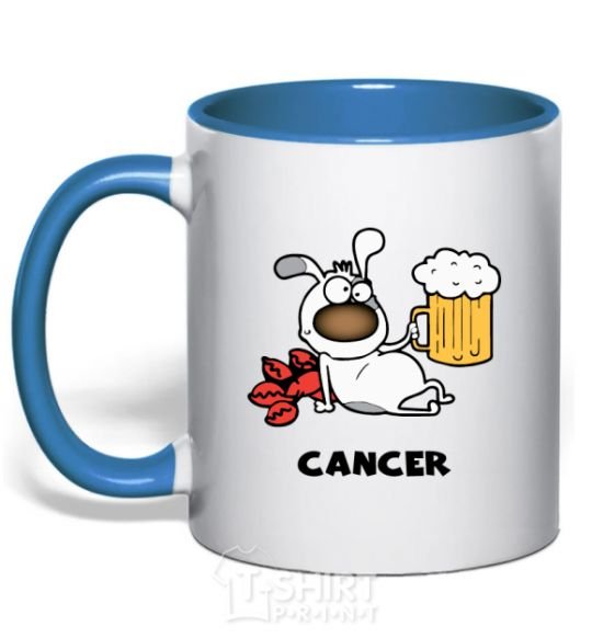 Mug with a colored handle Cancer dog royal-blue фото