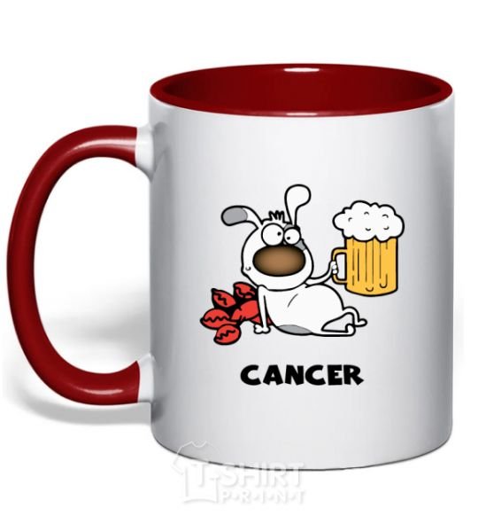 Mug with a colored handle Cancer dog red фото