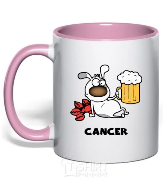 Mug with a colored handle Cancer dog light-pink фото