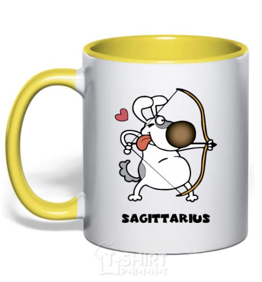 Mug with a colored handle Sagittarius dog yellow фото