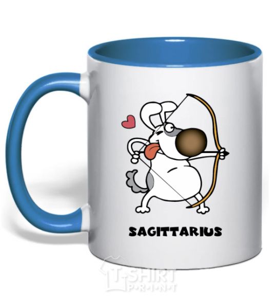 Mug with a colored handle Sagittarius dog royal-blue фото