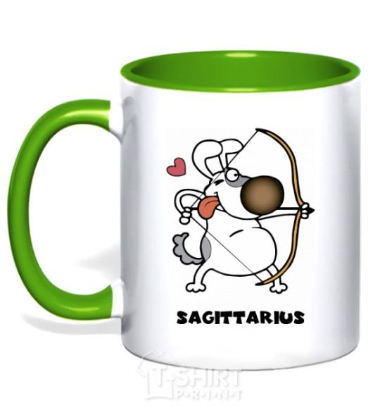 Mug with a colored handle Sagittarius dog kelly-green фото