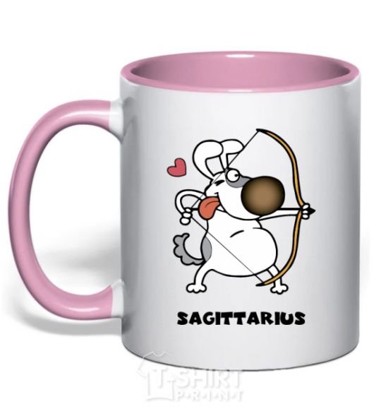 Mug with a colored handle Sagittarius dog light-pink фото