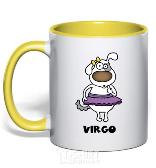 Mug with a colored handle Virgo dog yellow фото