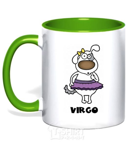 Mug with a colored handle Virgo dog kelly-green фото