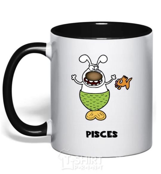 Mug with a colored handle Pisces the dog black фото