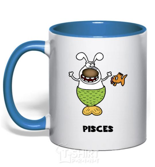 Mug with a colored handle Pisces the dog royal-blue фото