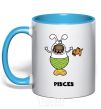 Mug with a colored handle Pisces the dog sky-blue фото