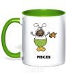 Mug with a colored handle Pisces the dog kelly-green фото