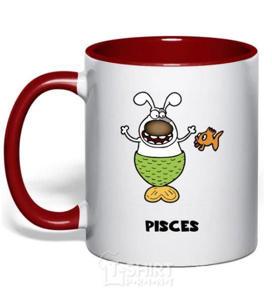 Mug with a colored handle Pisces the dog red фото