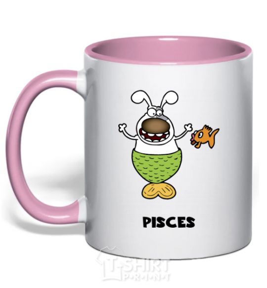 Mug with a colored handle Pisces the dog light-pink фото