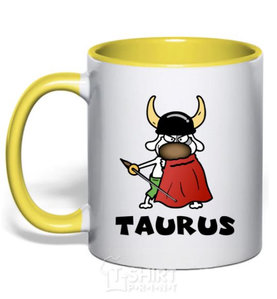 Mug with a colored handle Taurus dog yellow фото