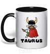 Mug with a colored handle Taurus dog black фото