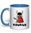 Mug with a colored handle Taurus dog royal-blue фото