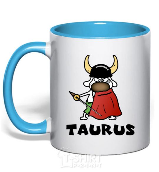 Mug with a colored handle Taurus dog sky-blue фото