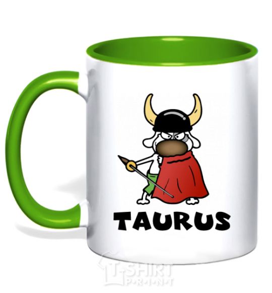 Mug with a colored handle Taurus dog kelly-green фото