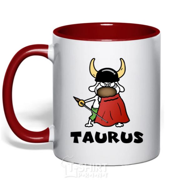 Mug with a colored handle Taurus dog red фото