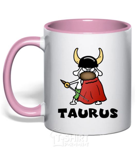 Mug with a colored handle Taurus dog light-pink фото