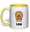 Mug with a colored handle Lion dog yellow фото