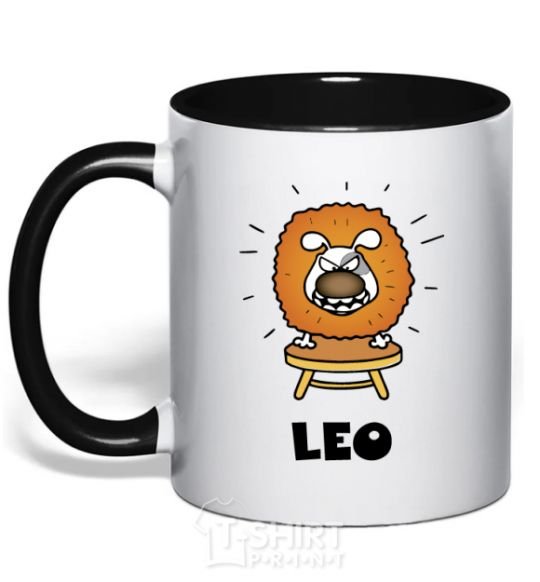 Mug with a colored handle Lion dog black фото