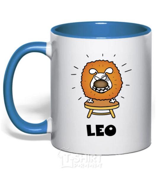 Mug with a colored handle Lion dog royal-blue фото