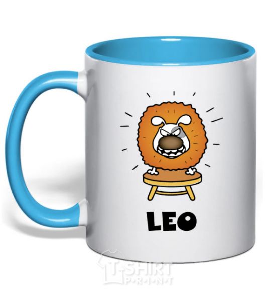 Mug with a colored handle Lion dog sky-blue фото