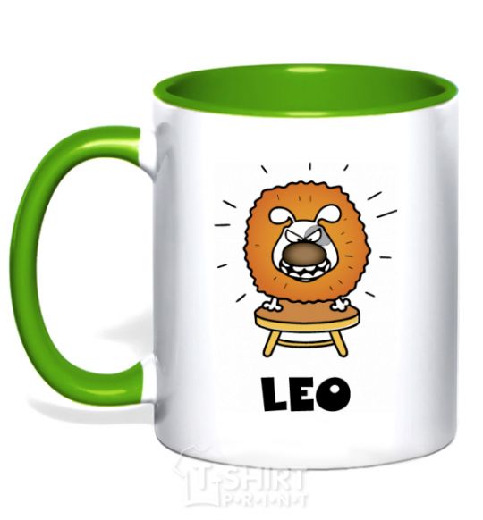 Mug with a colored handle Lion dog kelly-green фото