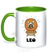 Mug with a colored handle Lion dog kelly-green фото