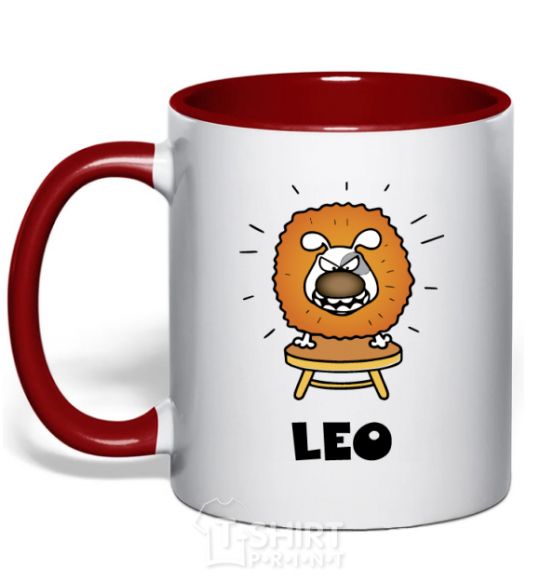 Mug with a colored handle Lion dog red фото