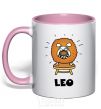 Mug with a colored handle Lion dog light-pink фото