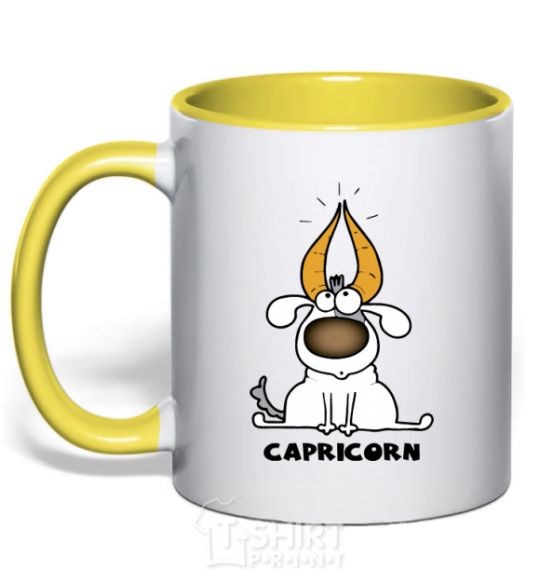 Mug with a colored handle Capricorn dog yellow фото