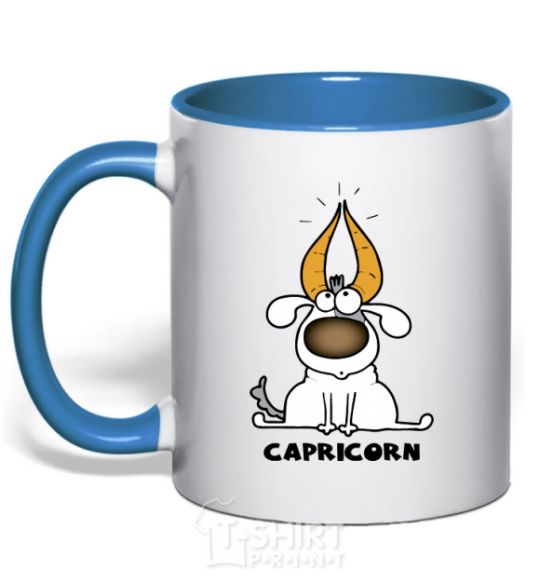 Mug with a colored handle Capricorn dog royal-blue фото