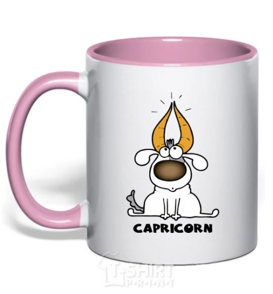 Mug with a colored handle Capricorn dog light-pink фото