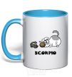 Mug with a colored handle Scorpio dog sky-blue фото