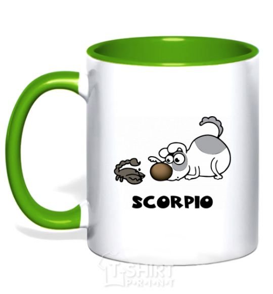 Чашка с цветной ручкой Скорпіон пес Зеленый фото