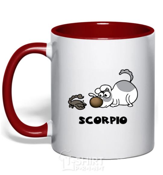 Чашка с цветной ручкой Скорпіон пес Красный фото