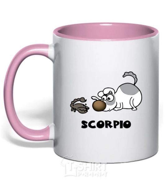 Mug with a colored handle Scorpio dog light-pink фото